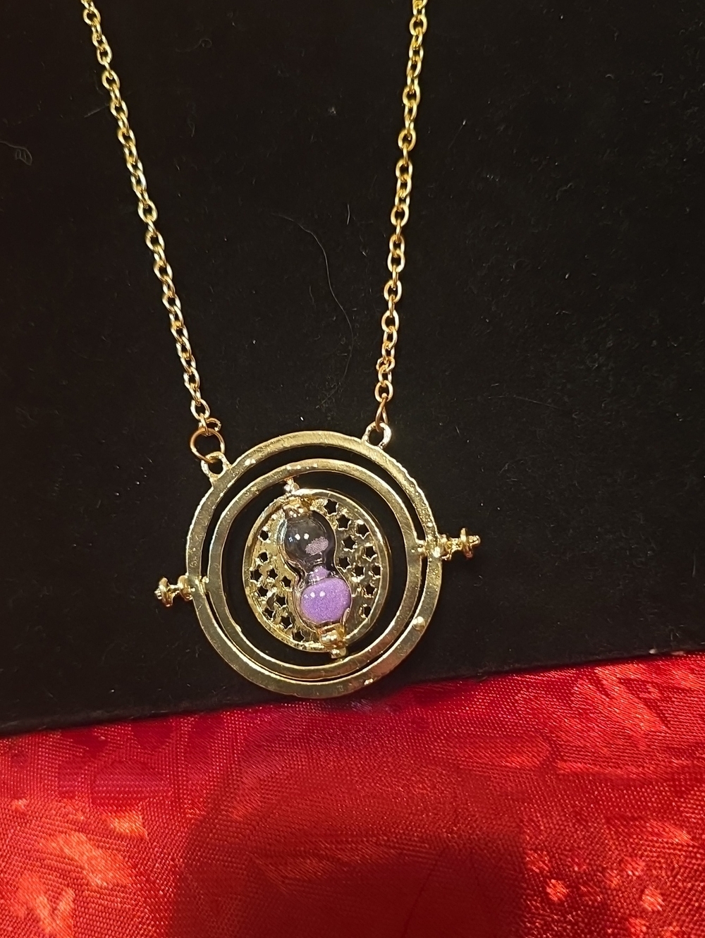 Gold-Tone Purple Hourglass Pendant Necklace - Unbranded